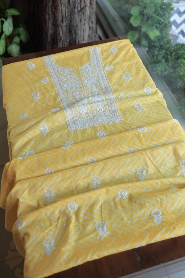 Yellow Cotton Chikankari Unstitched Kurta Fabrics - Image 5