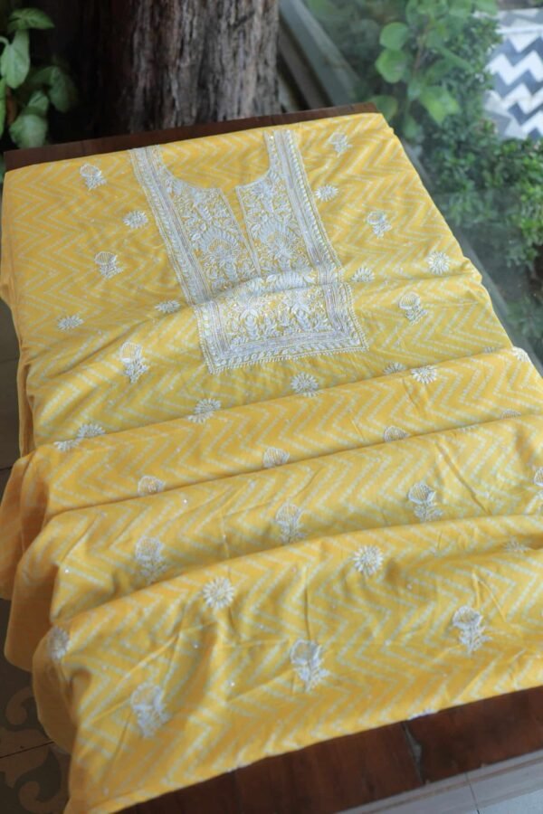 Yellow Cotton Chikankari Unstitched Kurta Fabrics - Image 6