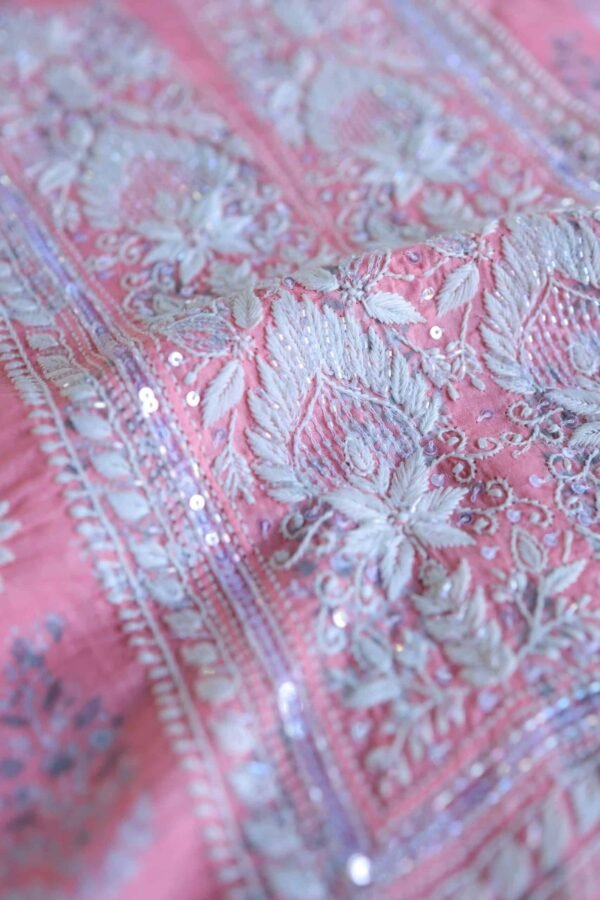 Lotus Pink Cotton Chikankari Unstitched Kurta Fabrics - Image 8
