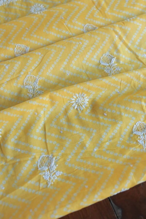 Yellow Cotton Chikankari Unstitched Kurta Fabrics - Image 7