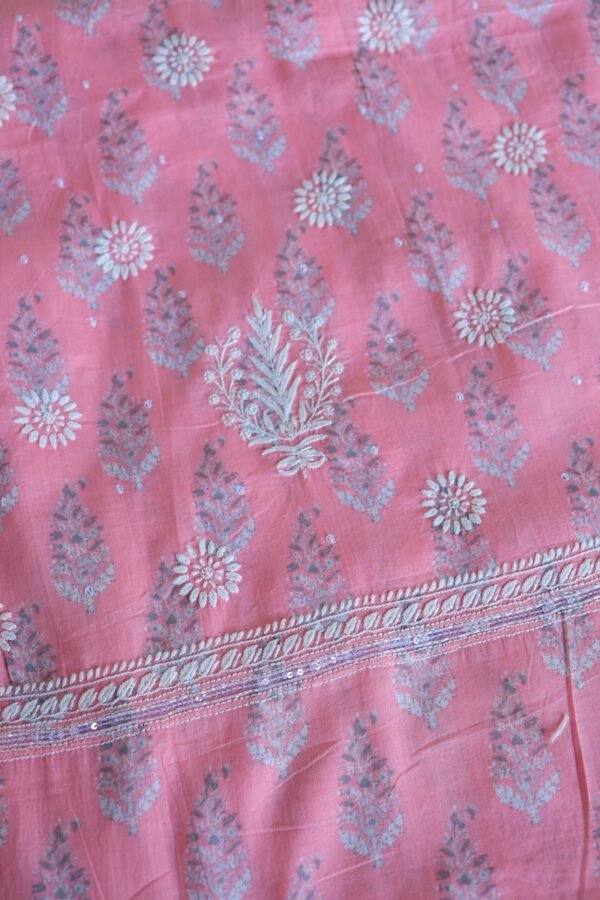 Lotus Pink Cotton Chikankari Unstitched Kurta Fabrics - Image 10