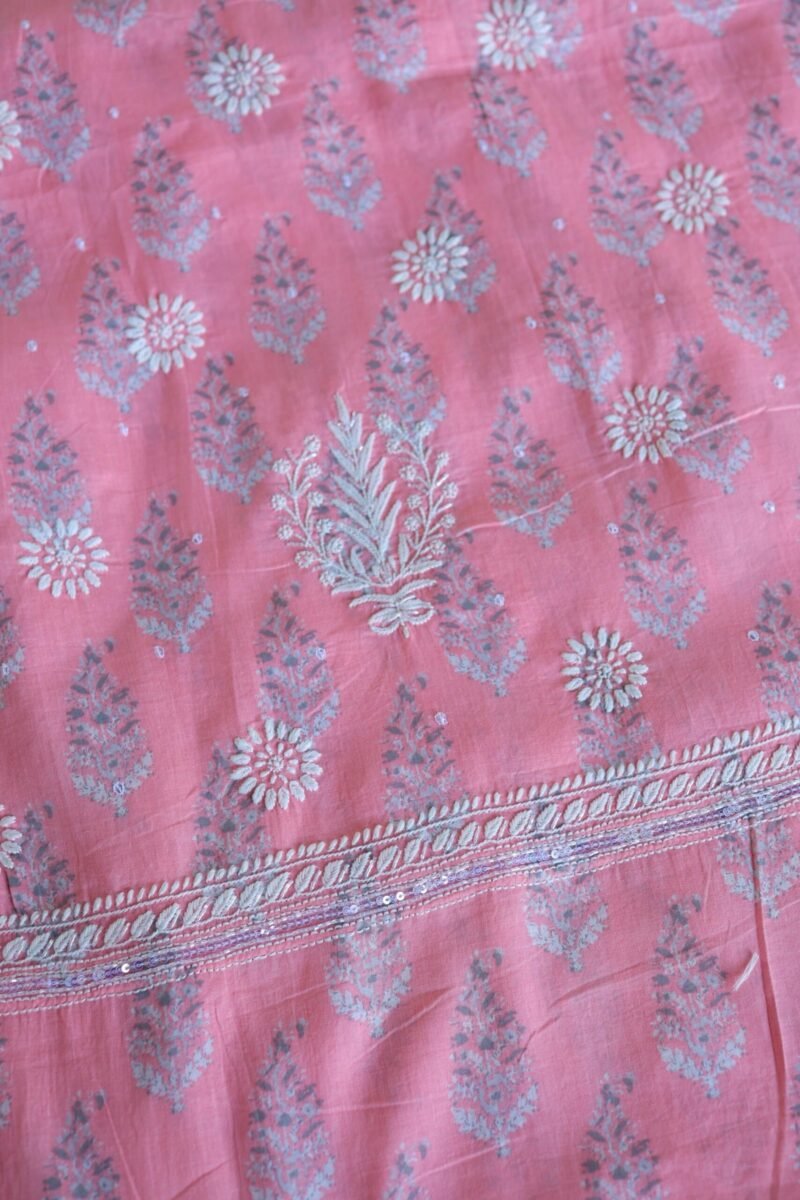 Lotus Pink Cotton Chikankari Unstitched Kurta Fabrics