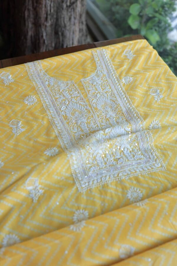 Yellow Cotton Chikankari Unstitched Kurta Fabrics - Image 8