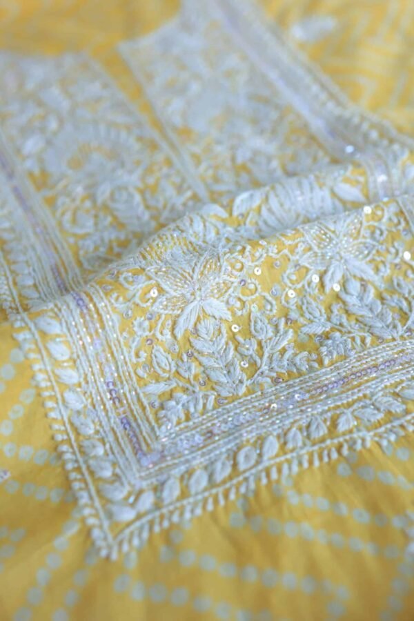 Yellow Cotton Chikankari Unstitched Kurta Fabrics - Image 9