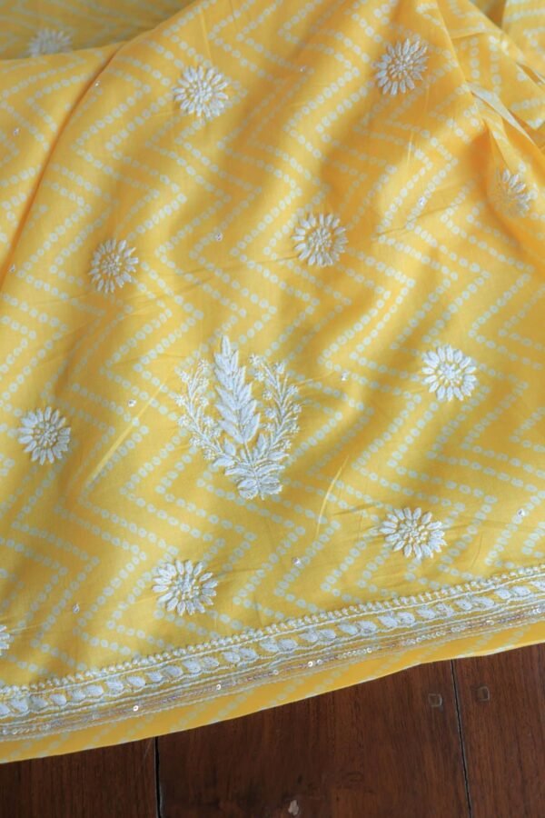 Yellow Cotton Chikankari Unstitched Kurta Fabrics - Image 10