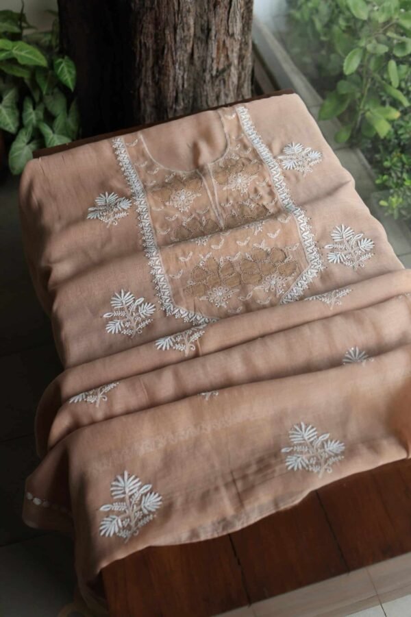 Beige Daraz Chanderi Chikankari Kurta Fabrics - Image 3