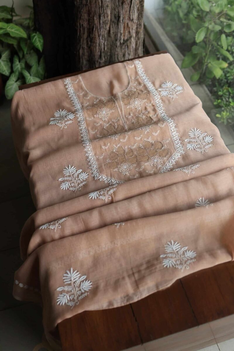 Beige Daraz Chanderi Chikankari Kurta Fabrics