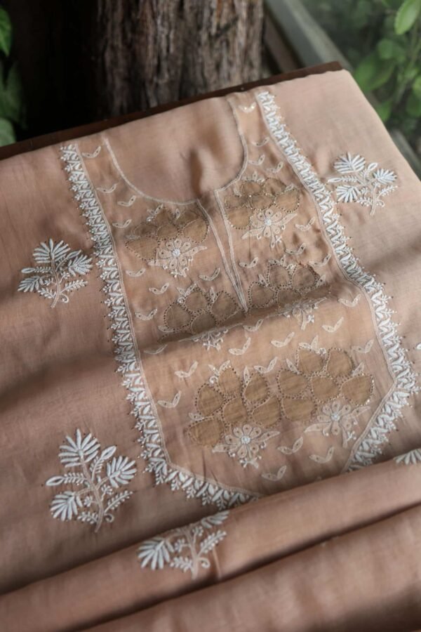 Beige Daraz Chanderi Chikankari Kurta Fabrics