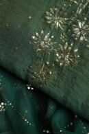 Dark Green Roheen Tissue Silk Mukaish Badla Fabric
