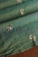 Dark Green Roheen Tissue Silk Mukaish Badla Fabric