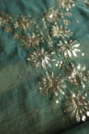 Dark Green Roheen Tissue Silk Mukaish Badla Fabric