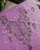 Dark Pink Chanderi Mukaish Badla Unstitched Kurta Dupatta Set
