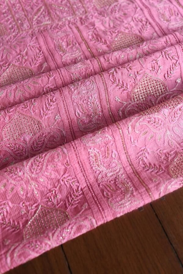 Dark Pink Maheshwari Chikankari Unstitched Fabric - Image 5