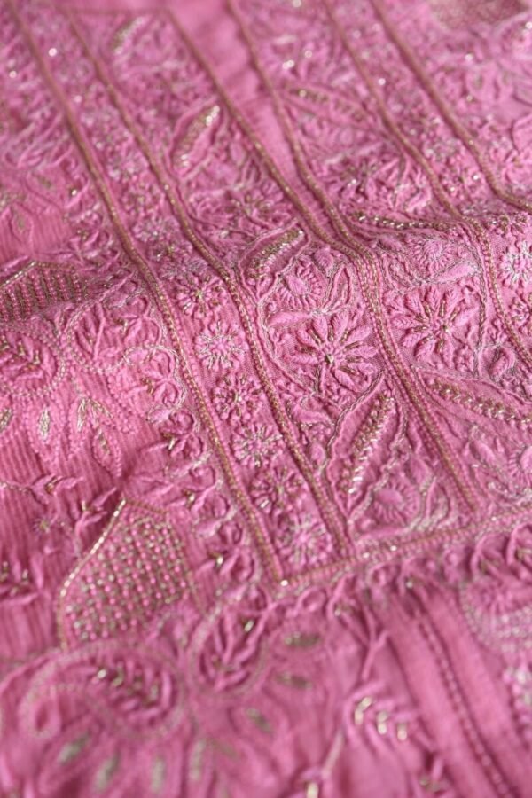 Dark Pink Maheshwari Chikankari Unstitched Fabric - Image 7