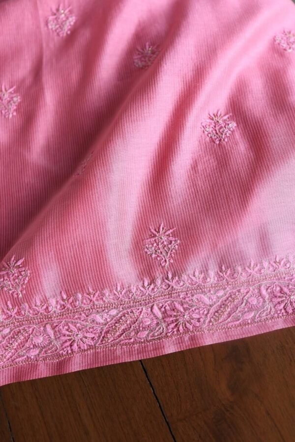 Dark Pink Maheshwari Chikankari Unstitched Fabric - Image 12