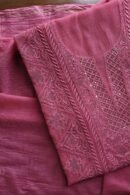 Dark Pink Mal Cotton Fine Chikankari With Kamdani Work Unstitched Fabric
