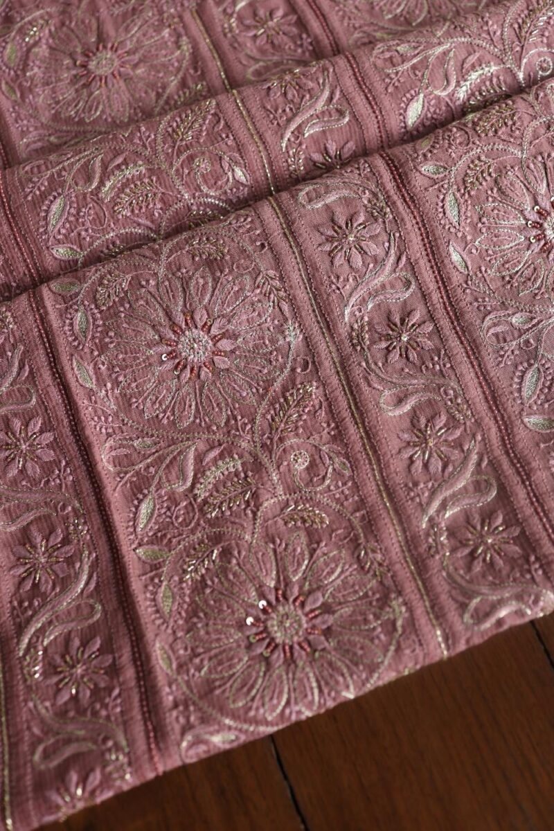 Deep Rose Shade Maheshwari Chikankari Unstitched Fabric