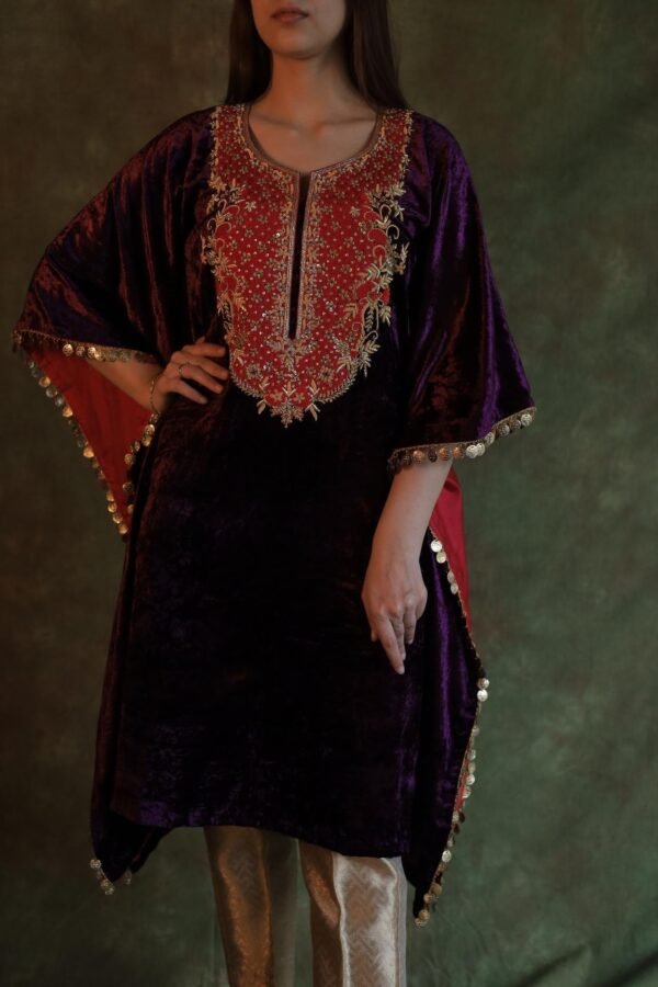 Deep Violet | Silk Velvet Zardosi Kaftan - Image 2