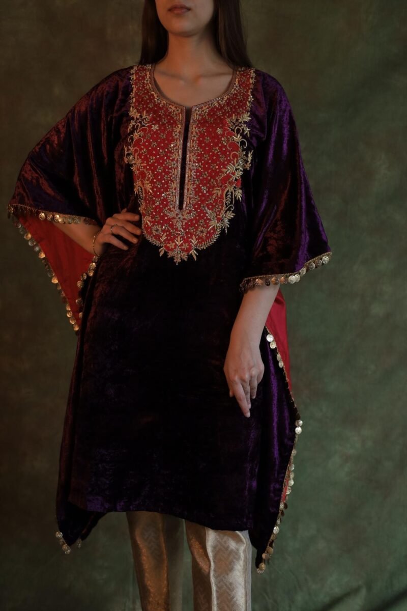 Deep Violet | Silk Velvet Zardosi Kaftan