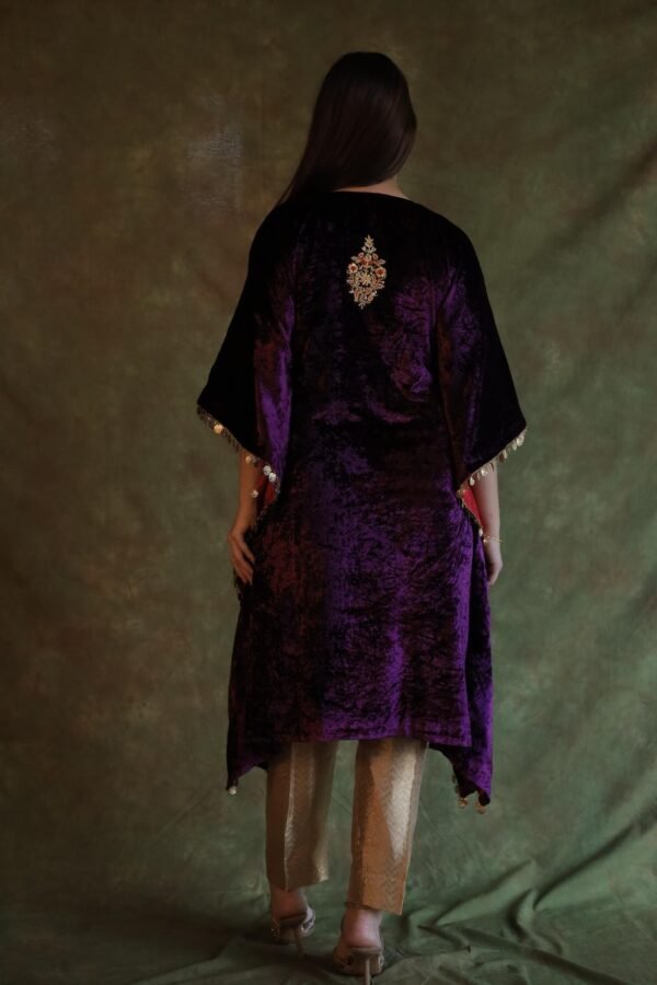 Deep Violet | Silk Velvet Zardosi Kaftan - Image 11