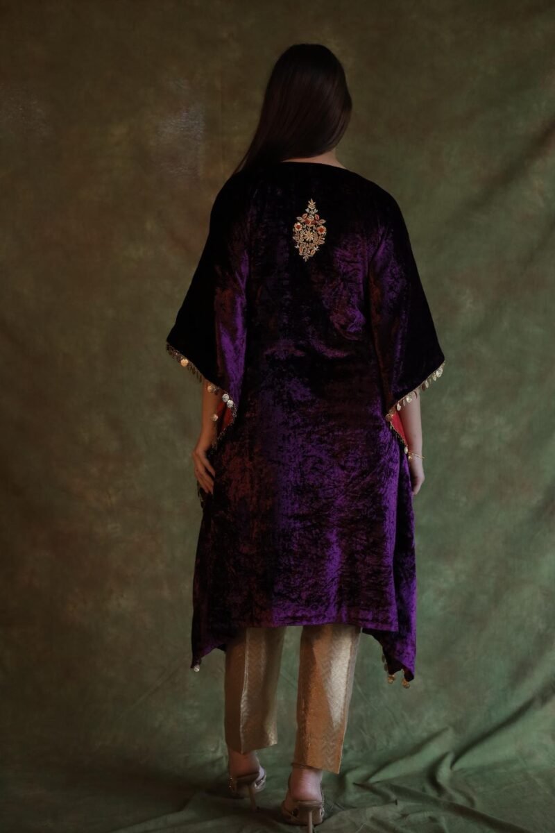 Deep Violet | Silk Velvet Zardosi Kaftan