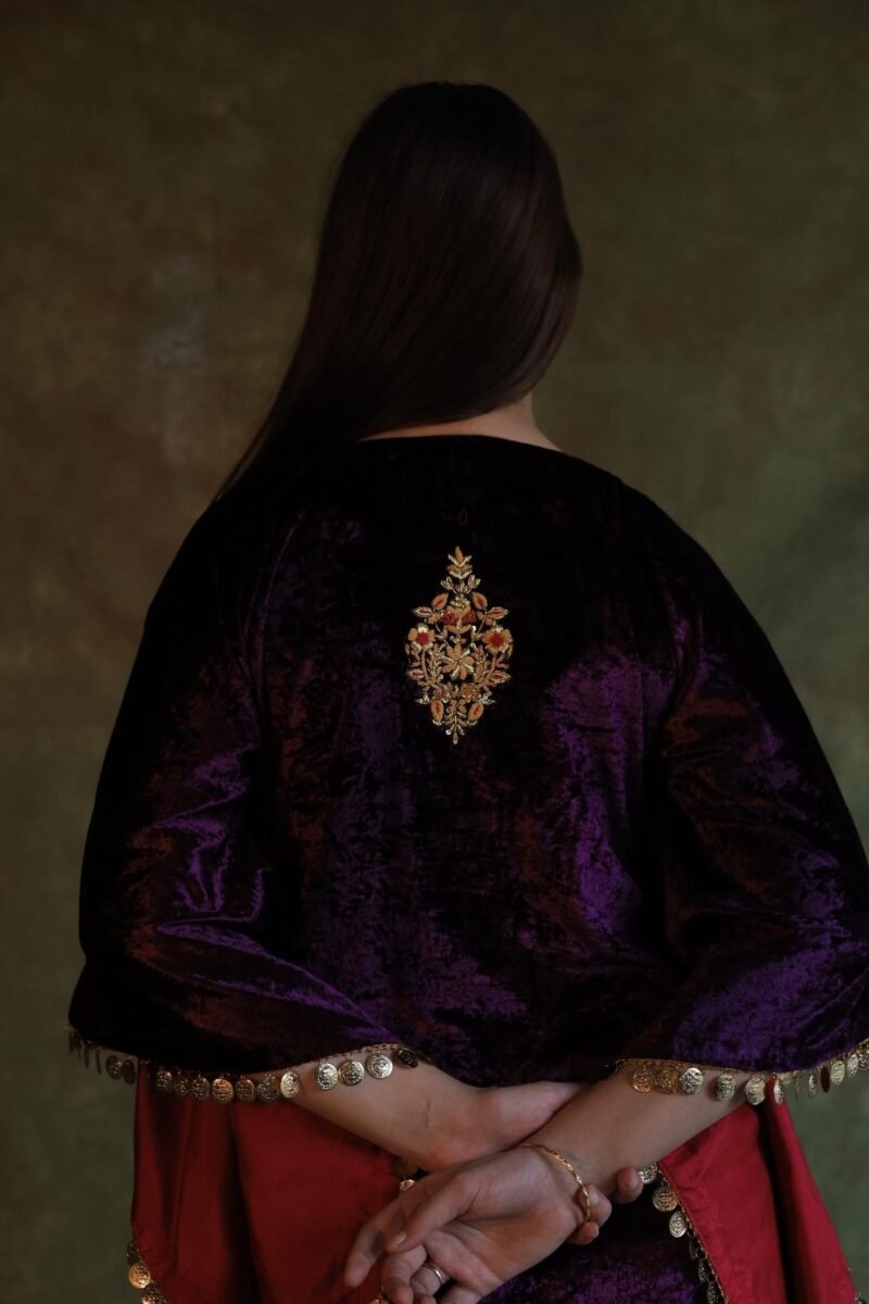 Deep Violet | Silk Velvet Zardosi Kaftan