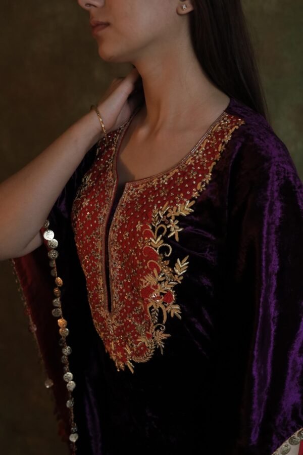 Deep Violet | Silk Velvet Zardosi Kaftan - Image 13
