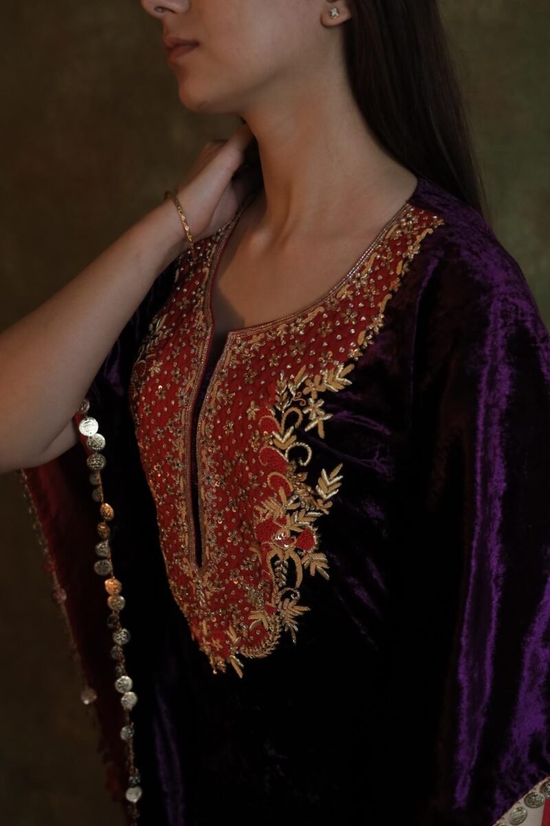 Deep Violet | Silk Velvet Zardosi Kaftan