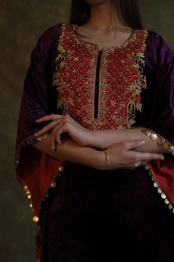 Deep Violet | Silk Velvet Zardosi Kaftan - Image 3