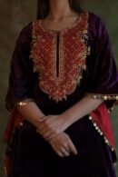 Deep Violet | Silk Velvet Zardosi Kaftan
