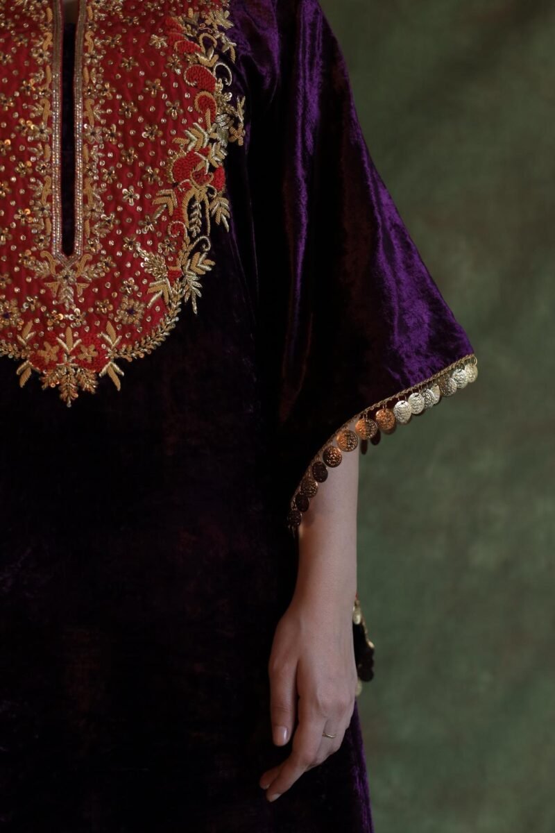 Deep Violet | Silk Velvet Zardosi Kaftan