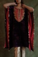 Deep Violet | Silk Velvet Zardosi Kaftan