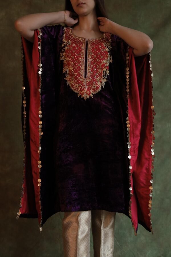 Deep Violet | Silk Velvet Zardosi Kaftan - Image 8