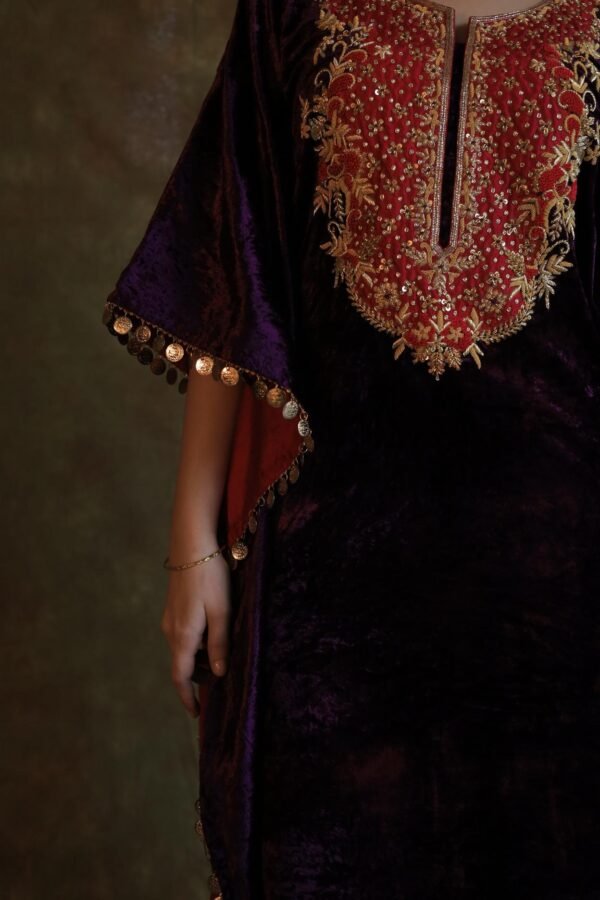 Deep Violet | Silk Velvet Zardosi Kaftan - Image 9