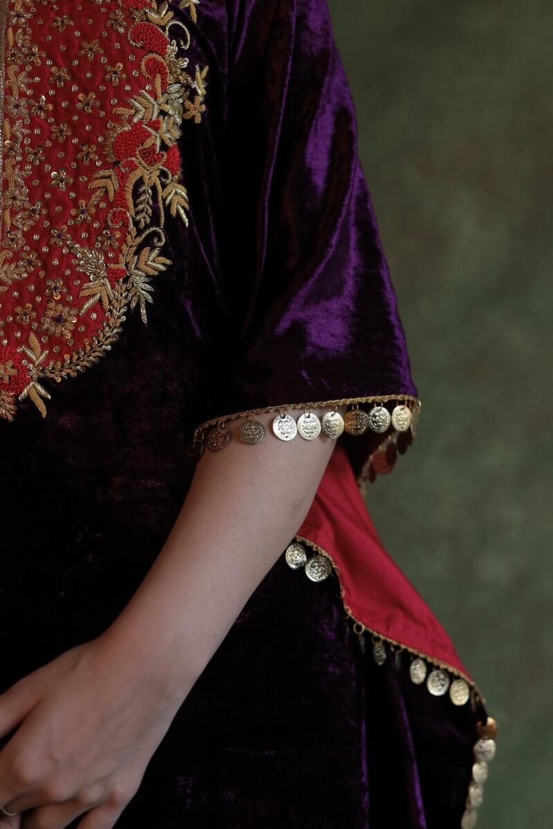 Deep Violet | Silk Velvet Zardosi Kaftan