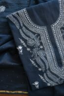 Denim Blue Mal Cotton Chikankari Unstitched Kurta Dupatta Fabrics With Kamdani