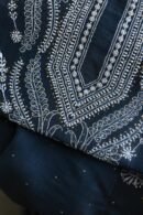 Denim Blue Mal Cotton Chikankari Unstitched Kurta Dupatta Fabrics With Kamdani