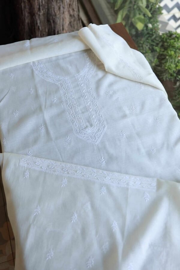 Fine Work Chikankari Chanderi Unstitched Men's Kurtas Fabrics - Image 2