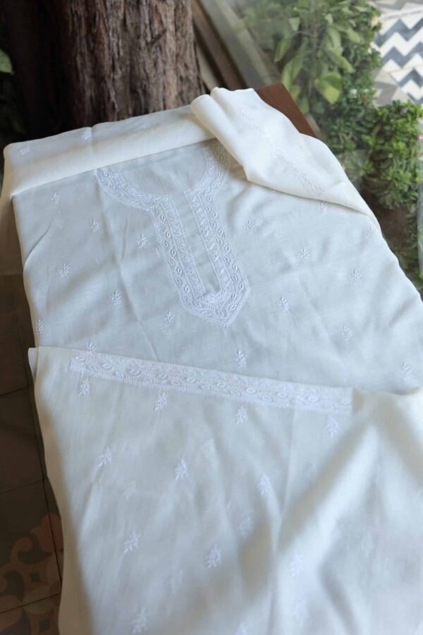 Fine Work Chikankari Chanderi Unstitched Men's Kurtas Fabrics - Image 3