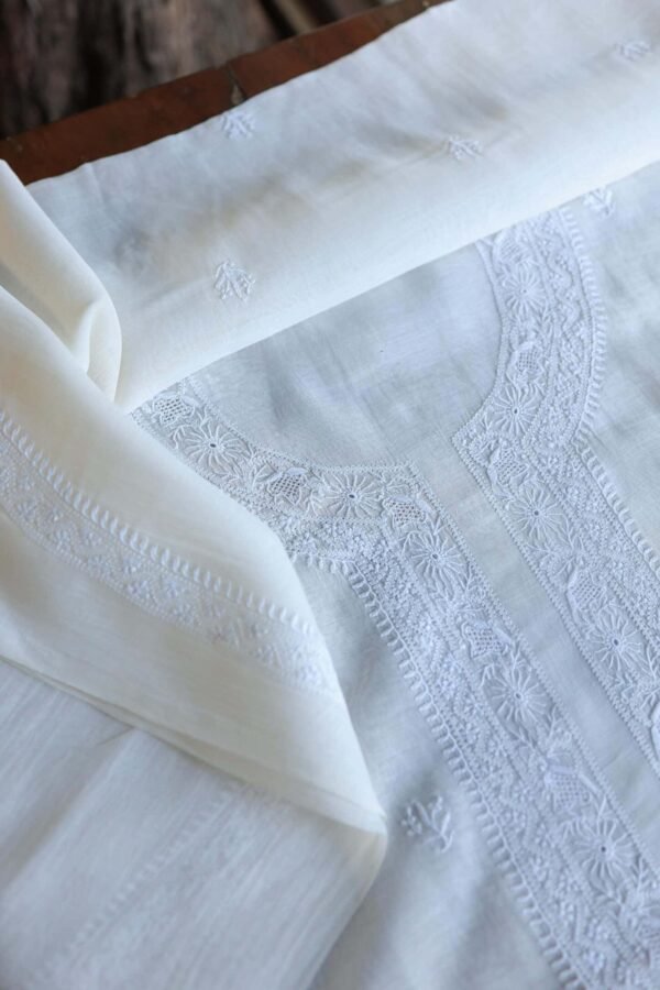 Fine Work Chikankari Chanderi Unstitched Men's Kurtas Fabrics - Image 6
