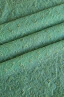Green Mal Chanderi Silk Chikankari With Sequins Unstitched Kurta Dupatta Set