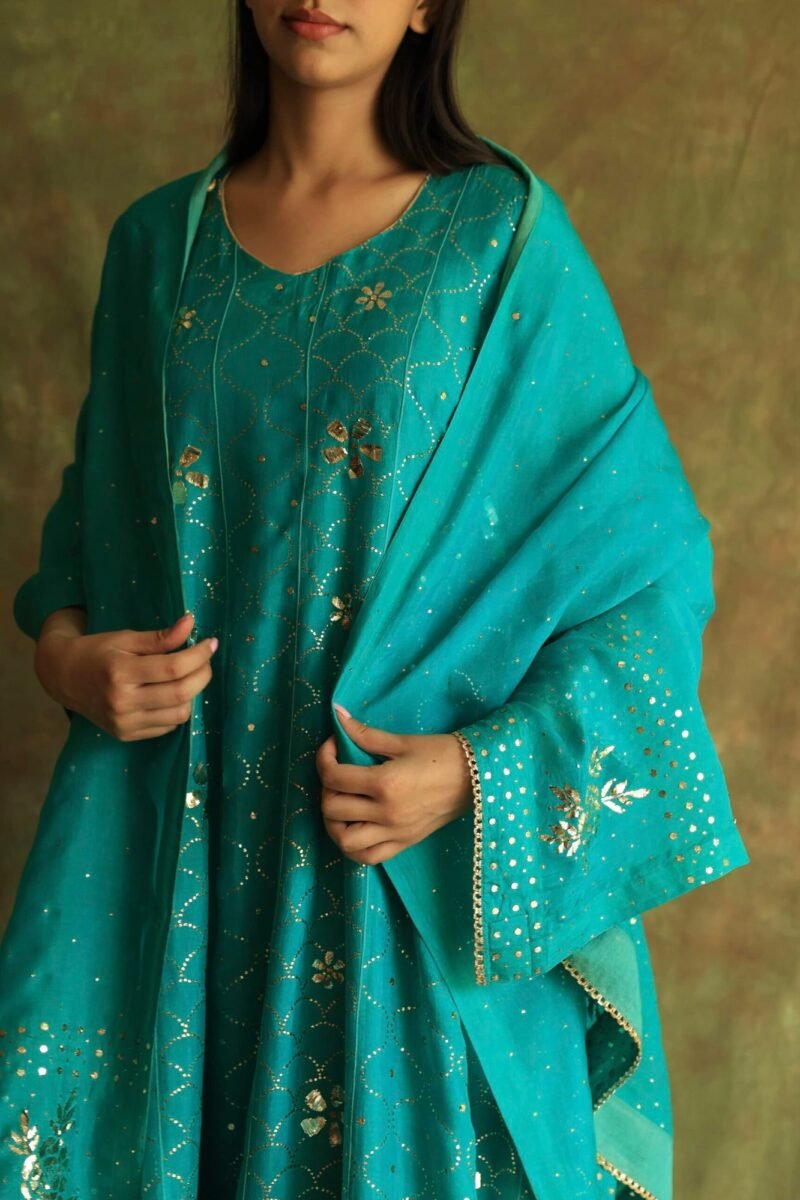 Green Noor Organza Badla Anarkali With Dupatta