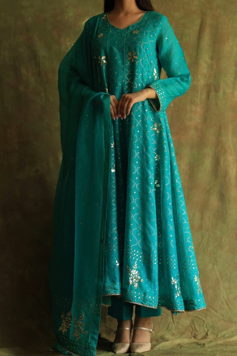 Green Noor Organza Badla Anarkali With Dupatta