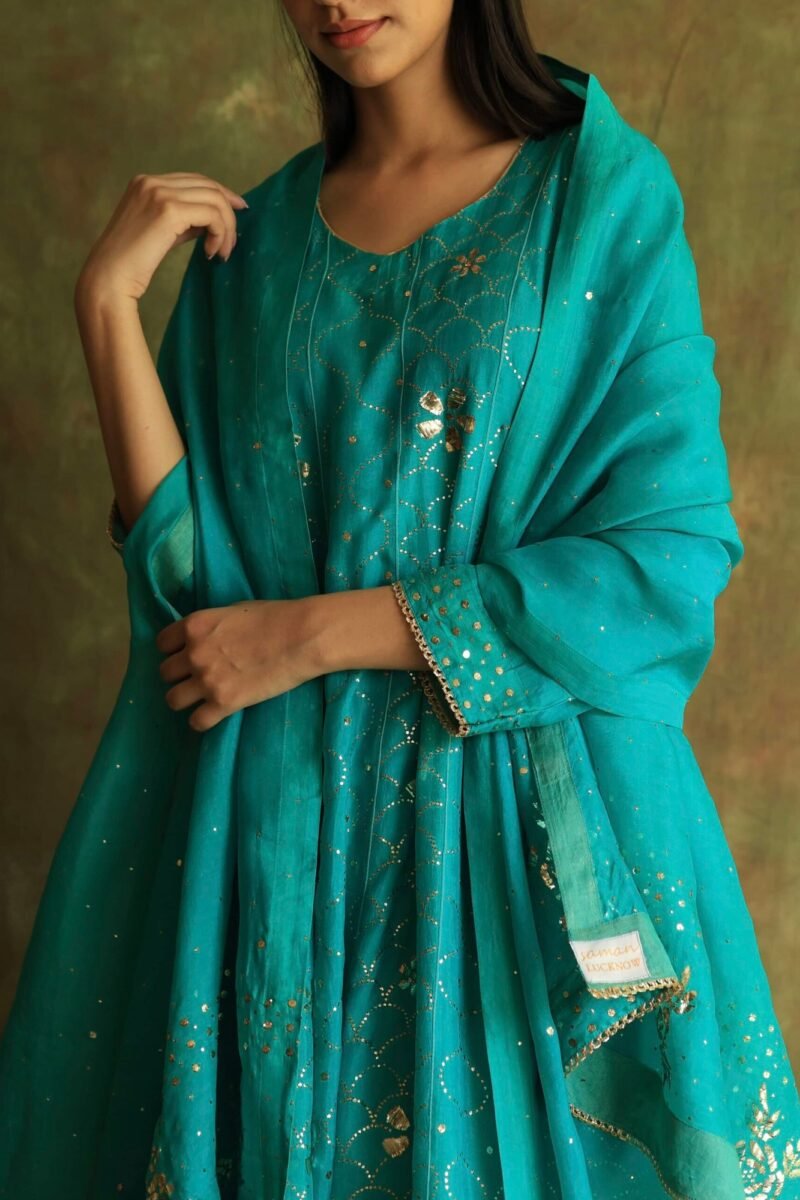 Green Noor Organza Badla Anarkali With Dupatta