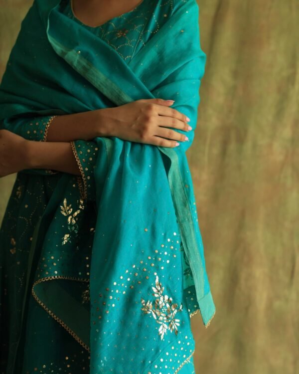 Green Noor Organza Badla Anarkali With Dupatta - Image 3
