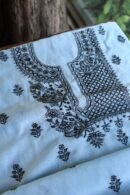 Grey & Black Mal Cotton Chikankari Unstitched Kurta Dupatta Fabrics With Kamdani