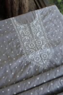 Grey Cotton Chikankari Unstitched Kurta Fabrics
