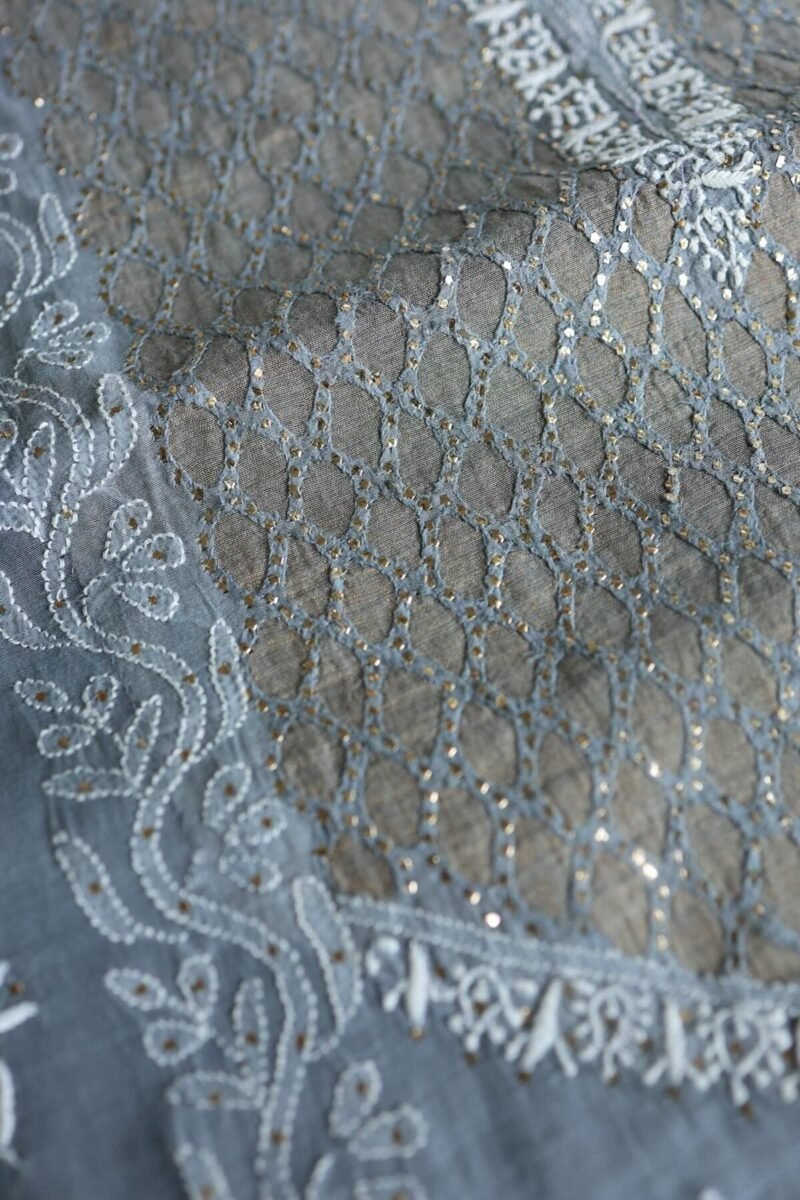 Grey Daraz Chanderi Chikankari Kurta Fabrics