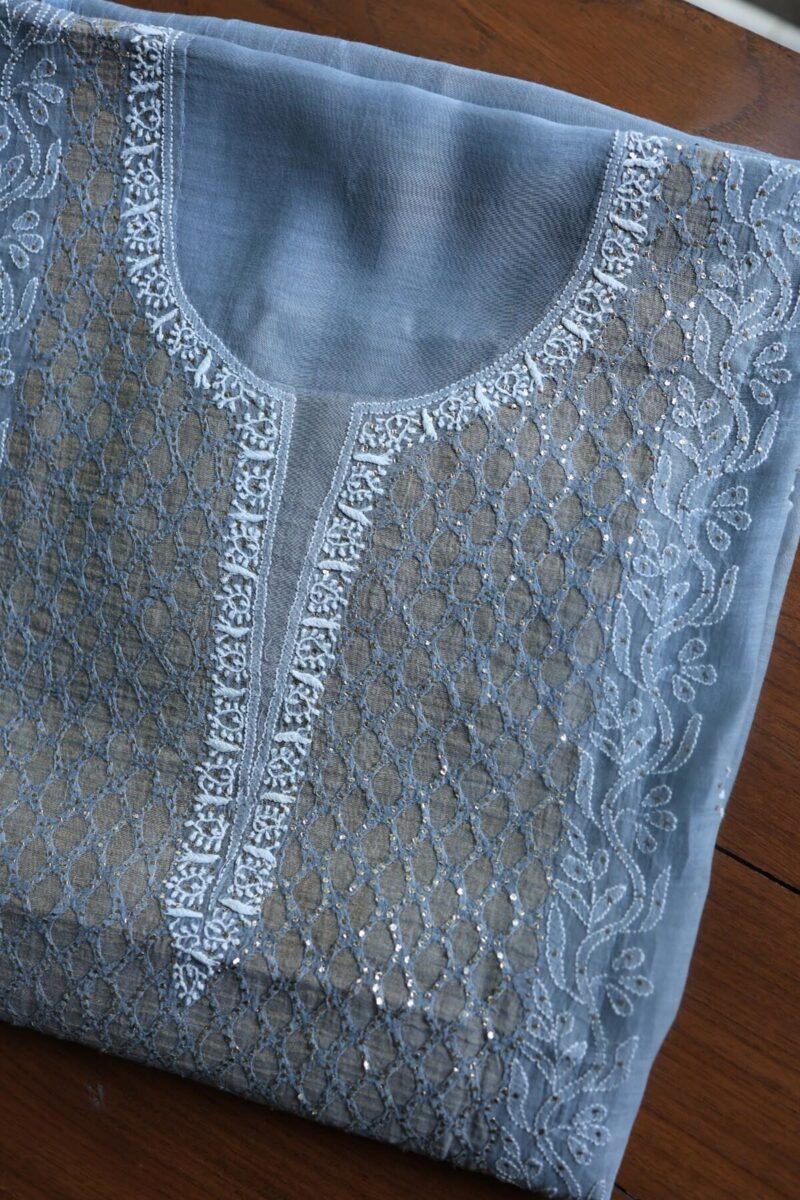 Grey Daraz Chanderi Chikankari Kurta Fabrics
