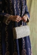 Grey Floral Motif Chikankari Linen Handle Sling Clutch
